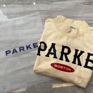 PARKE Cream Graphic Crewneck Sweatshirt with Boston Logo